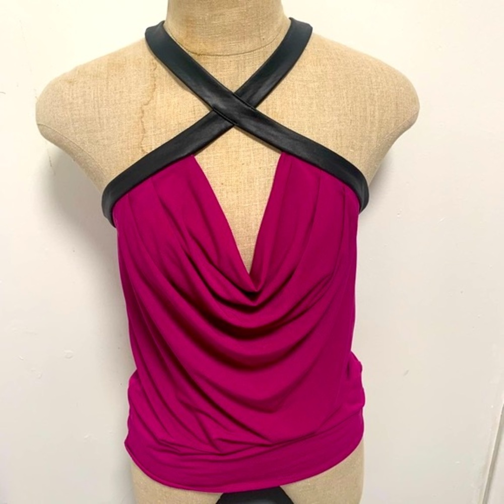 Guess sexy top with leather straps . Beautiful magenta color.